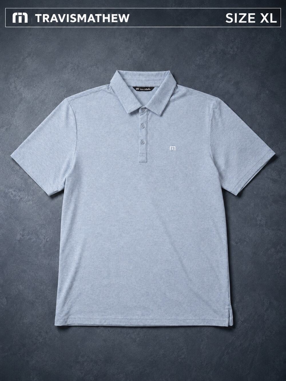 Travis Mathew Men’s XL Heather Blue Performance Golf Polo Shirt